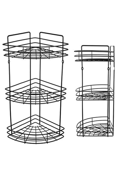 KADAX Raft de duș pentru baie, raft suspendat, raft metalic negru cu 3 nivelu...