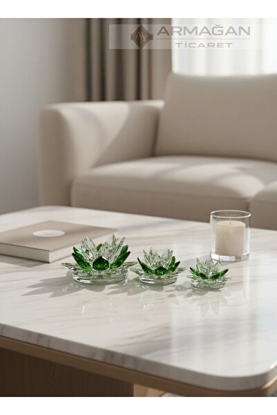 Armağan KRİSTAL LOTUS 3LÜ SET-Yeşil