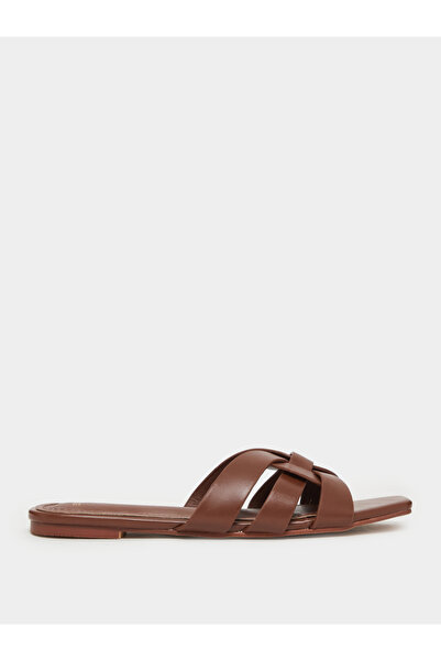 Styli Brown Woven Strappy Flat Sandals