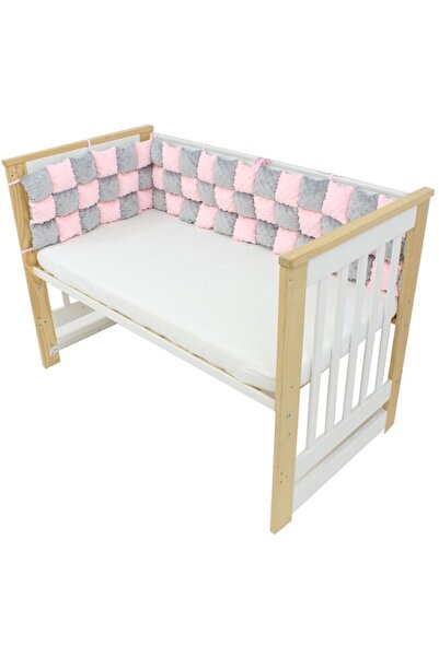 PRICHINDEL Set de 3 bare de protecție moi, Prichindel, Minky, roz cu gri, 60x...