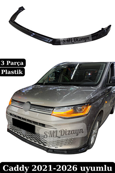 SML Dizayn Volkswagen Caddy 2021-2026 Uyumlu Ön Lip - 3 Parça Parlak Siyah Pl...