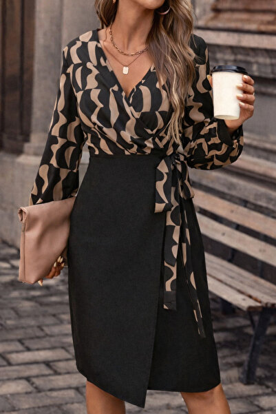 StilVibe Ženska majica dugih rukava Kruvaze izrez Digitalna štampa pakovanje ...