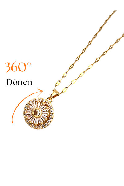 Siya Silver Steel Rotating Zircon Stone Round Stress Necklace