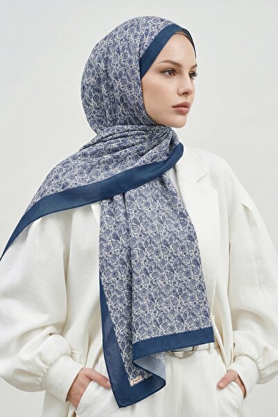 InStyle Етнічний шарф з квітковим візерунком, м'яка бавовна, індиго