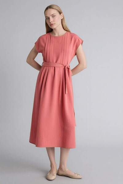 DeFacto Φόρεμα με στρογγυλή λαιμόκοψη Λινό με κοντά μανίκια H0073AX26SP