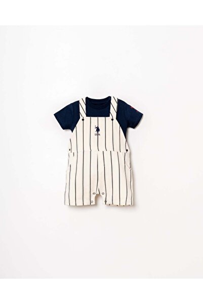 U.S. Polo Assn. Baby Boy Striped Overalls 6-36 Months Navy Blue