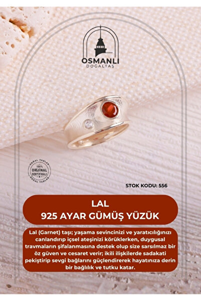 OSMANLI DOĞAL TAŞ Sertifikalı Lal 925 Ayar Gümüş Yüzük (SK:556)