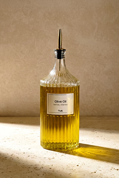 Saatistan Viking 1000 ml Cam Şişe ve Yağlık Gold Kapaklı, şık ve fonksiyonel ...
