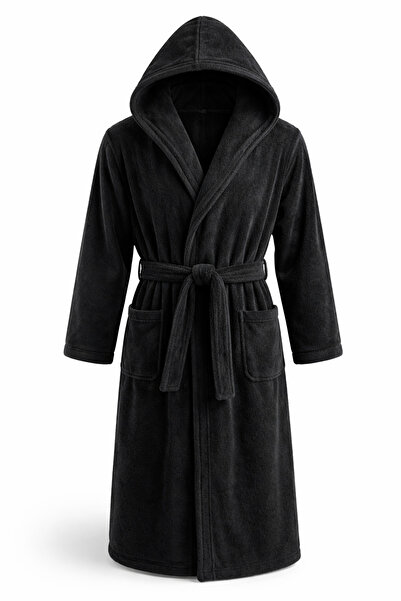 Rebeka Home Collection رداء حمام أسود بغطاء للرأس للجنسين – ملمس ناعم رداء حمام