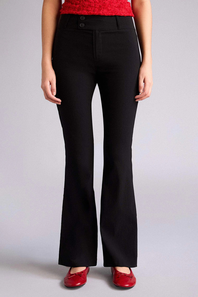 DeFacto G2313AXBK81 Crne široke pantalone sa patentnim zatvaračem i standardn...