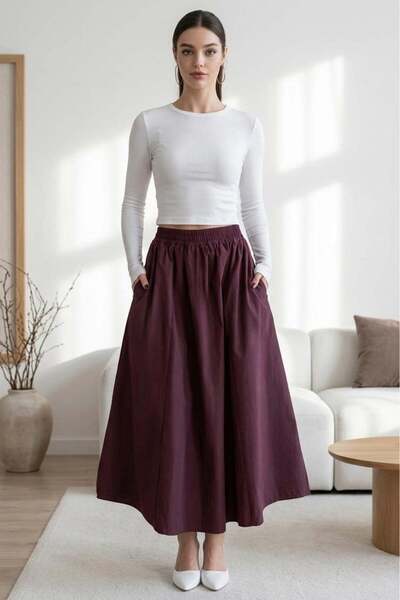 Madmext Fusta de damă lungime midi cu talie elastică MG2616