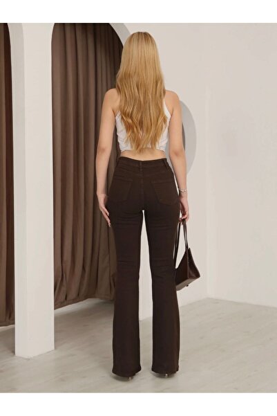 Pubi الموسم الجديد مرن TOPARLAYICI HIGH WAIST للنساء باللون البني I واسع الأر...