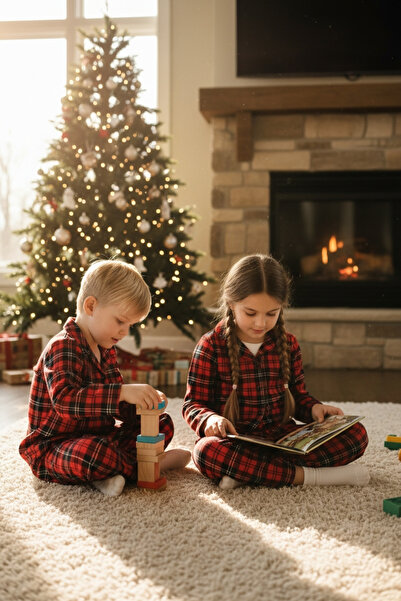 ARN HOMEWEAR Plaid Pcs Children's Pajama Set Girl - Brother Combination