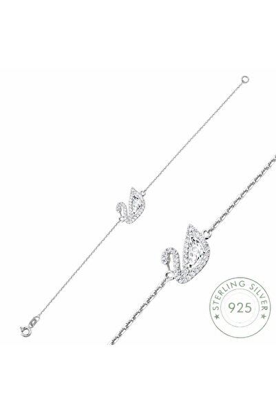 vogutima Kadın Gümüş Bileklik - Swan Kuğu Model Zirkon Taş İşlemeli 925 Ayar ...