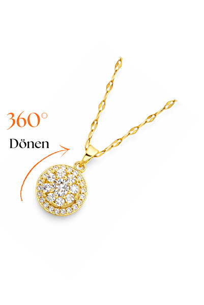 Siya Silver قلادة من الفولاذ المقاوم للصدأ مرصعة بالزركون مرصّع بالأحجار دائر...