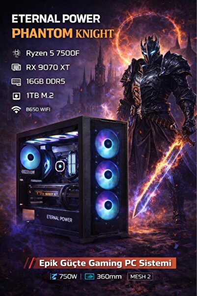 ETERNAL POWER KNIGHT Ryzen 5 7500F RX 9070 XT 16GB DDR5 1TB M.2 B650 WIFI 750...