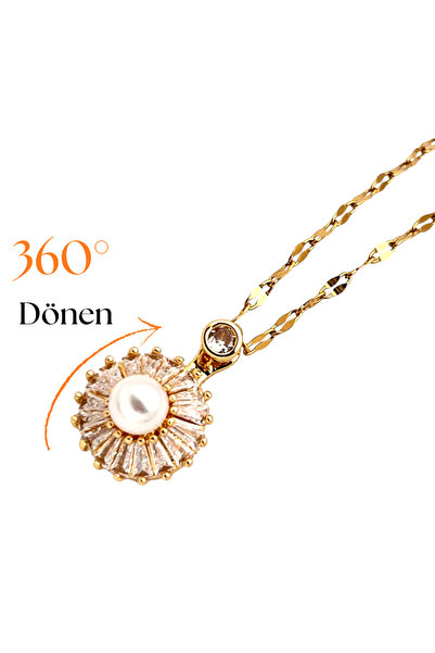 Siya Silver Steel Rotating Zircon Stone Round Stress Necklace