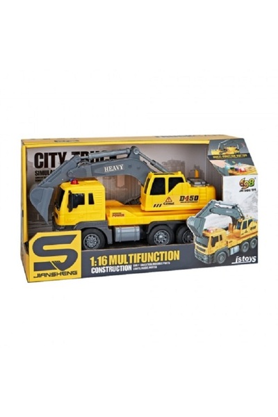 JS Toys Jucarie Camion Excavator, galben, cu frictiune, sunete si...