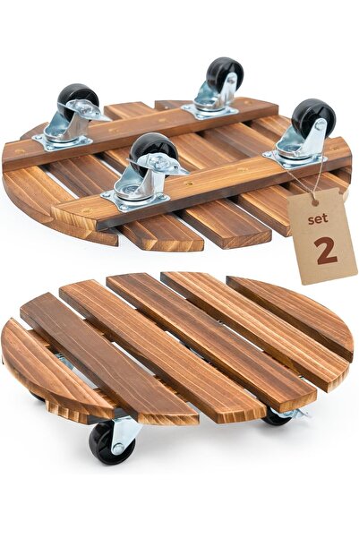 TOLIAHOME 2'li Set Ahşap Tekerlekli Saksı ve Damacana Standı Taşınabilir Saks...
