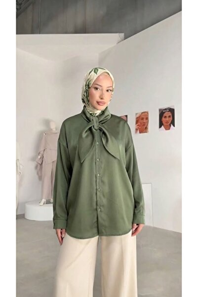 Foremia Collar Detail Satin Tunic-Khaki