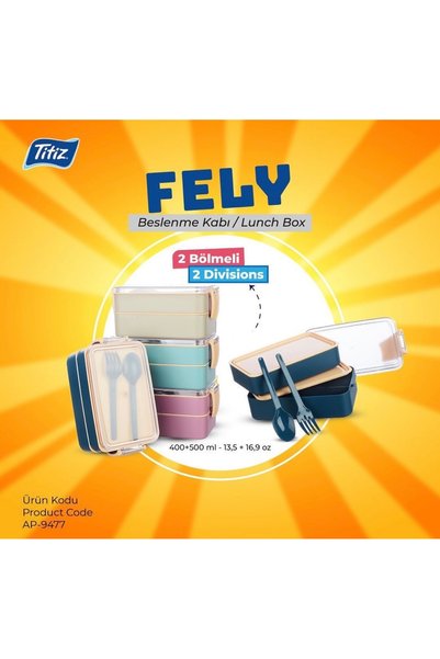Titiz Plastik Titiz Two-Tier Fely Nutrition Container with Fork and Spoon
