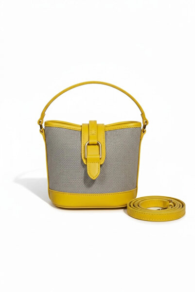 Glemix Geantă de umăr pentru femei Alin Linen Yellow Contrast Bucket Model
