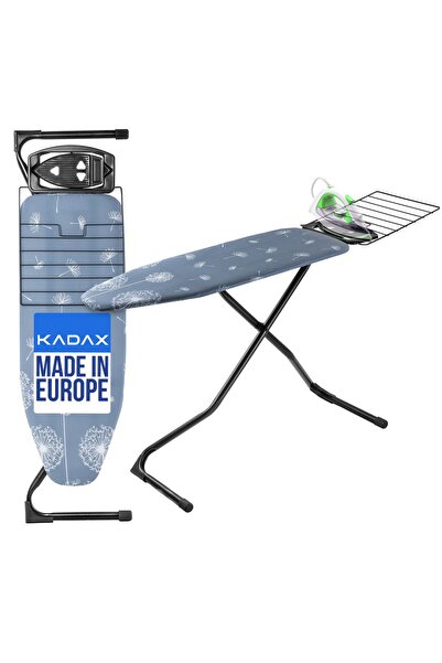 KADAX Ironing Board 120x42cm with Iron Holder, Wide Tabletop, Foldable Shelf
