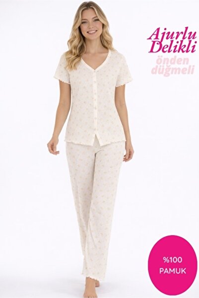 seamlife Women's Patterned Collarless Button-Front 100% Cotton Combed Cotton ...