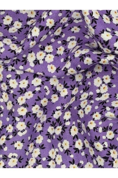 ELNA KUMAŞ Mor Çiçek Desenli Viskon Kumaş – Lüks Elbiselik Yazlık Kumaş 150 c...