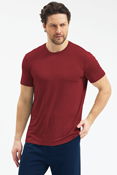 Malabadi Men's Burgundy Crew Neck Micro Modal Extra Soft Comfortable Fit T-Sh...