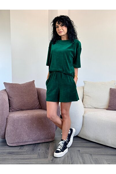 RAMONA BADESCU EXCLUSIVE Γυναικείο μπεζ σετ με μπλουζάκι και σορτς με Ρευστή ...