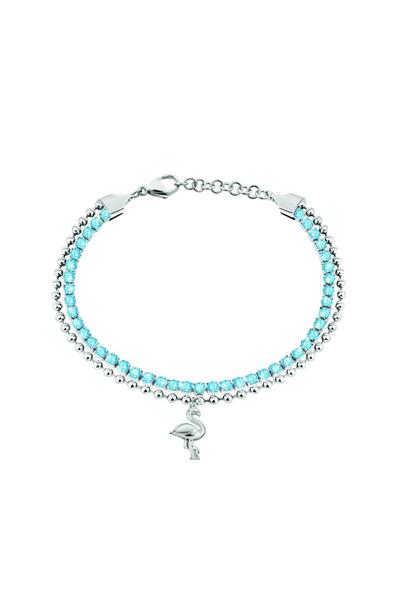 Sector Bratara Tennis, inox argintiu, cristale turcoaz, lungime 16+3 cm, SANN05