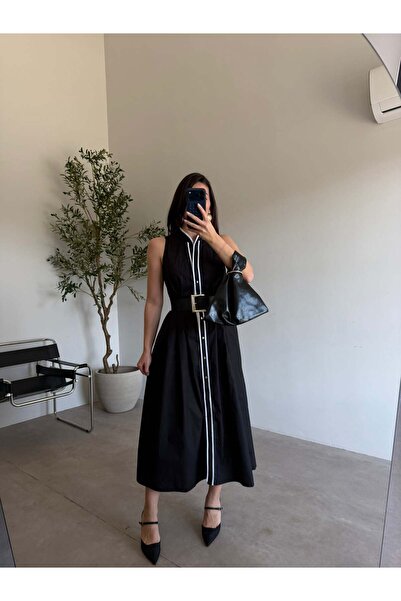 Bade Butik Μαύρο και άσπρο φόρεμα με ζώνη