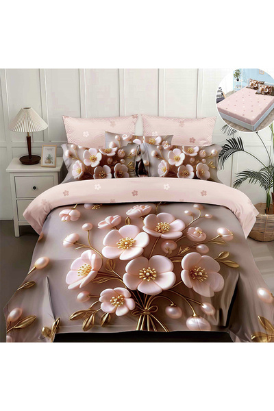 OEM Lenjerie de pat cu elastic pentru pat dublu 2 persoane, PRV, Finet 4 pies...