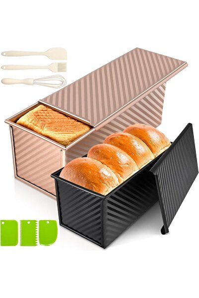 Arabest 2-Pack Pullman Loaf Pans with Lids, Non-Stick Carbon Steel Toast Mold...