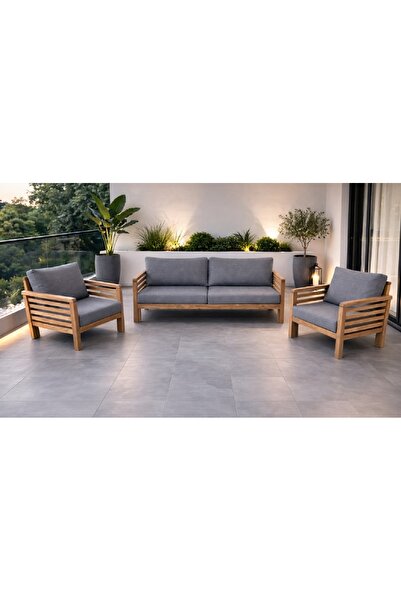 zerkaconcept Valeri Masif Ahşap Bahçe Balkon Koltuk Takımı Kestane Ağacı 1 ad...