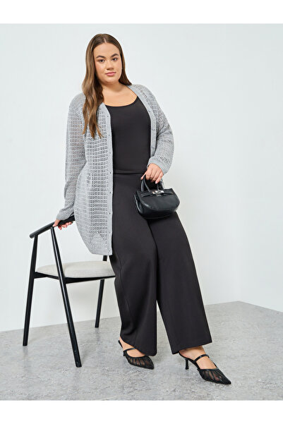 Styli Plus Size Longline Textured Knit Cardigan
