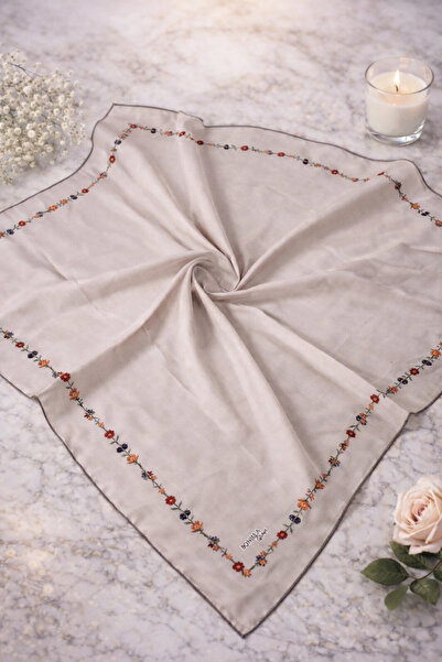 Bonjela Soft Eşarp Minimal Çiçek Desen Vizon