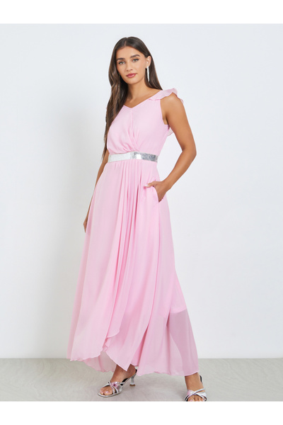 Styli Pink Sleeveless Sequined Detail Maxi Dress