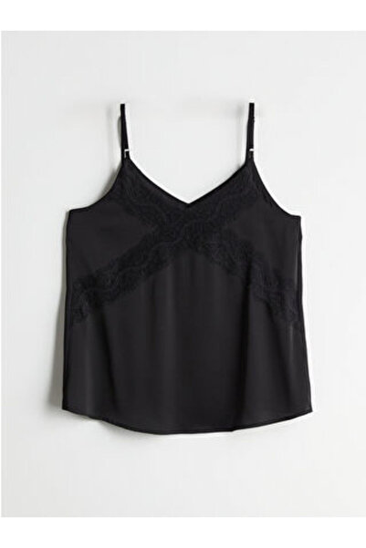 LC Waikiki Modanova Season Black V-Neck Lace Detailed Women's Blouse