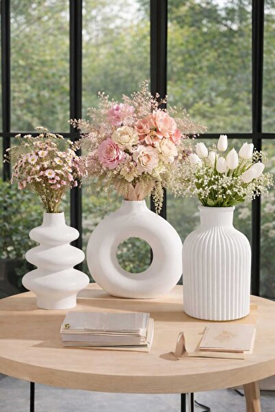 moontime alaçatı Set of 3 Nordic Style Bohemian Pampas Vases, Decorative Gift