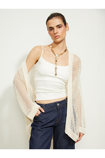 LC Waikiki Peak New Season Shawl Collar Openwork Women's Knitwear Cardigan