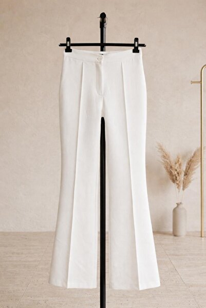 e butiğim White High Waist Flared Fabric Trousers