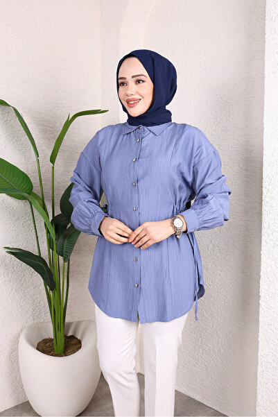 HİRA LİFE FASHİON Γυναικείο υφασμάτινο τουνίκ-πουκάμισο φράουλα με κουμπιά μπ...