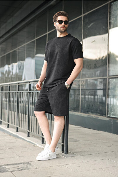 Madmext Black Batik Print Overfit Shorts T-Shirt Set E7357