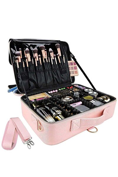 Arabest 3-Layer Large Travel Makeup Bag, Professional Cosmetic Organizer with...