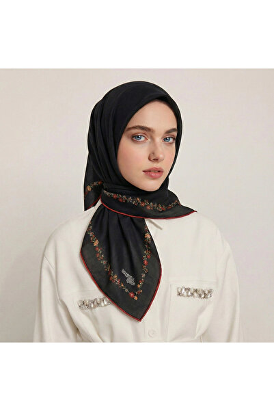 Bonjela وشاح ناعم بنمط زهور بسيط باللون الأسود