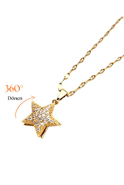 Siya Silver Steel Rotating Zircon Stone Star Stress Necklace