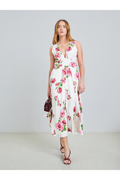 Take Two By Styli White Floral Print Sleeveless A-Line Maxi Dress