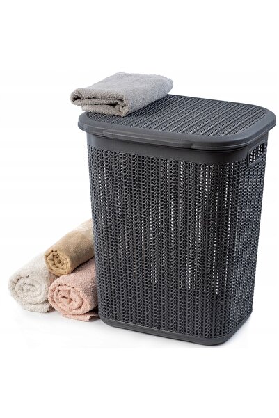 KADAX Coș de rufe 50L, recipient mare din plastic cu capac, gri închis